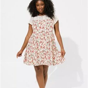 Torrid Mini Washable Gauze Lace Yoke Trapeze Dress - Size 00